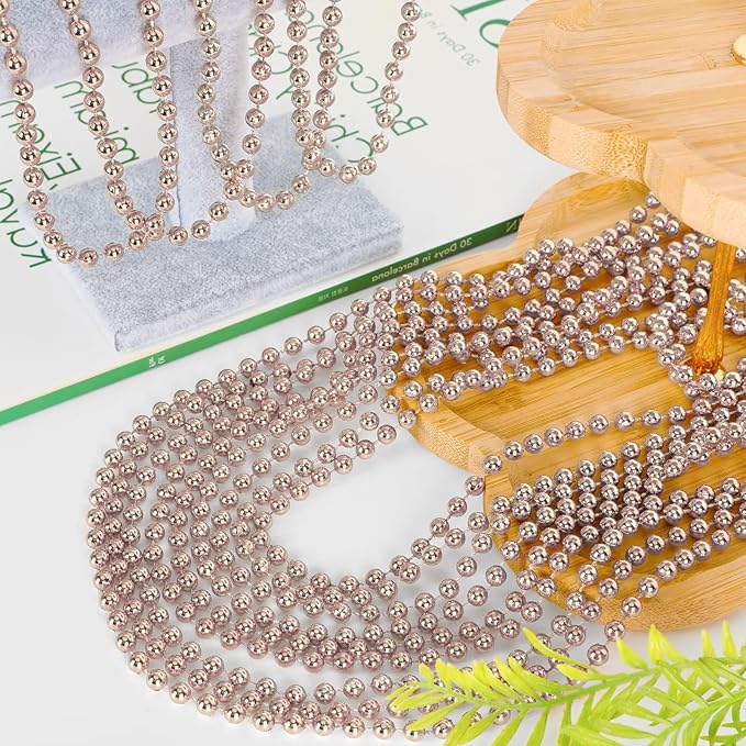 12PCS Mardi Gras Beads, Metallic Rose Gold Christmas Bead Necklace Party Favors, 33" Costumes Accessories Necklace Stuff, Festival Parade Throw for Accessory Sets Celebrations Decorations