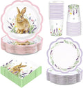 250Pcs Easter Bunny Party Decorations Scalloped Watercolor Bunny Floral Plates Napkins Cups Disposable Cute Rabbit Flowers Tableware Set for Easter Spring Holiday Party Supplies Serves 50