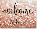 Andaz Press Baby Shower Party Signs, Glitzy Rose Gold Glitter, 8.5x11-inch, Welcome to our Celebration, 1-Pack, Bokeh Colored Party Supplies