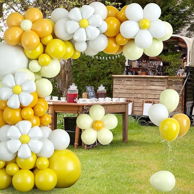 Yellow Balloon Arch Kit,Daisy Balloon Garland With Latex White Yellow Balloons for Girls Women Birthday Baby Shower Wedding Anniversary Flower Theme Party Decorations