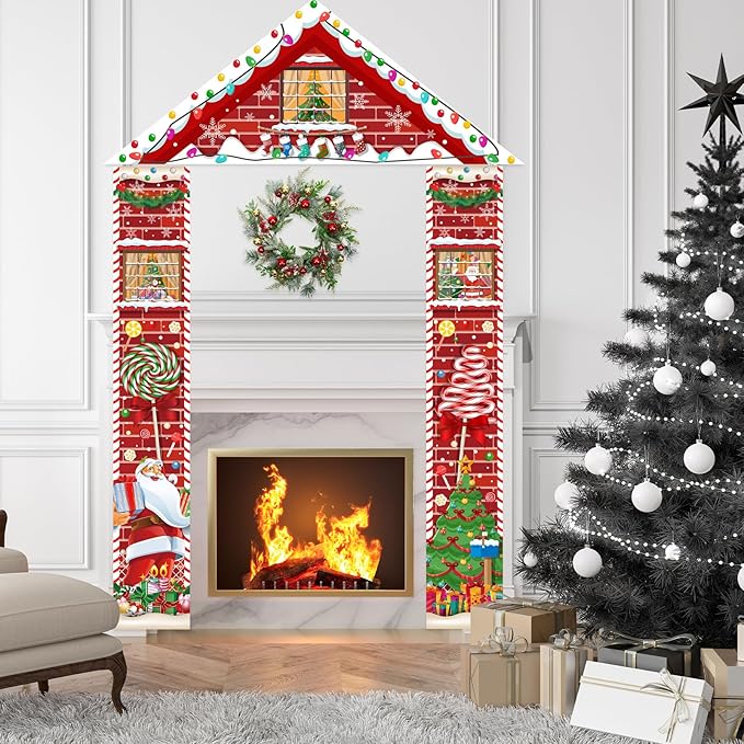 3 Pcs Merry Christmas Door Banners House Door Cover Party Decoration Candy Santa Claus Xmas Tree Hanging Vertical Indoor Outdoor Christmas Signs for Porch Home Window Office Yard Garage Wall