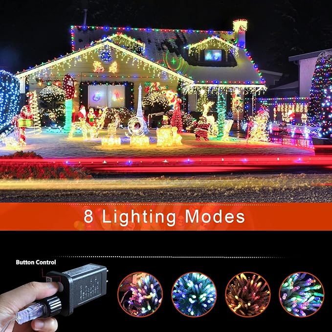 FUNIAO (New Christmas Decoration Lights, 320 LED Waterproof String Lights with Star Topper, 8 Light Modes for Christmas Tree Decoration, Holiday, Wedding (Multicolor)