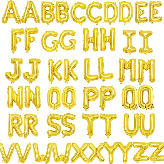 52 Pcs 2 Sets of 16 Inch “A-Z” Letter Balloons Set – Complete Alphabet Mylar Foil Balloons (Each Letter Includes 2 Balloons) for Birthday, Graduations, New Year, and Party Decorations (Gold)