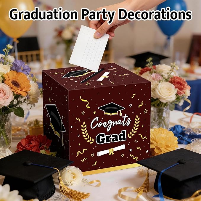 Graduation Decorations 2026 Maroon Graduation Card Box Graduation Party Decorations,Graduation Box,Congrats Grad Gifts Box for 2026 Graduation Party Supplies Favors