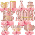9Pcs 13th Birthday Decorations Rose Gold 13th Birthday Party Decorations for Girls,Pink Happy 13 Years Honeycomb Centerpieces Table Sign Decor Supplies