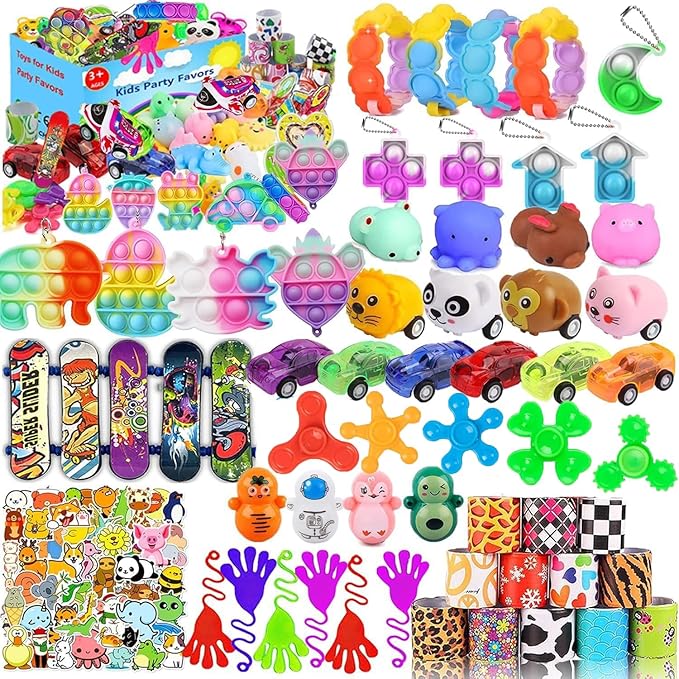 118 Pcs Party Favors for Kids 4-8, Pop Fidget Toys, Goodie Bag Stuffers, Treasure Box Toys for Classroom, Carnival Prizes, Pinata Stuffers, Goodie Bags Filler, Prize Box toys for Kids Classroom