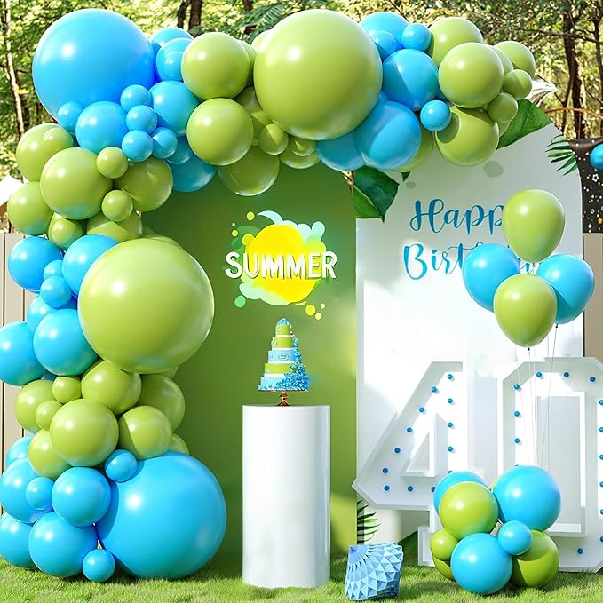 Blue and Green Balloon Arch Kit, 100pcs Sky Blue Green Balloon Garland Kit with Different Sizes 18/12/10/5 inch Balloons for Birthday Wedding Engagement Baby Shower Jungle Safari Party Decorations