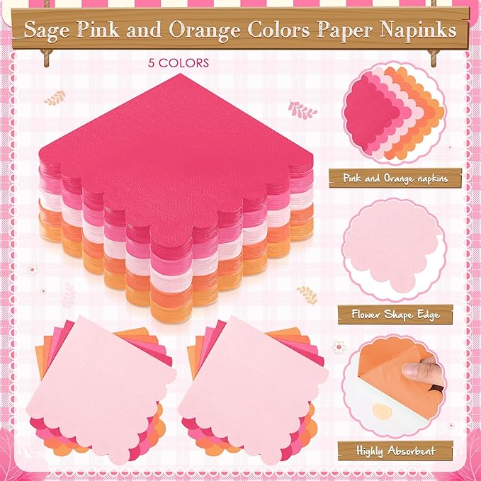 Zhehao 175 Pcs Pink and Orange Plates and Napkins Hot Pink Orange Party Disposable Tableware Kit with Plates, Cups, Napkins, Cutlery for Sunset Neon Baby Shower, Birthday, Wedding Party Supplies