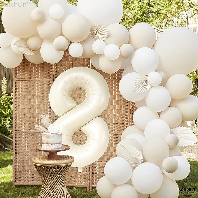 KatchOn, Giant Cream White Number 8 Balloon - 40 Inch | 8th Birthday Decorations for Party | Birthday Balloons 8 Year Old | Eight Balloons Number for 8th Anniversary Party Supplies