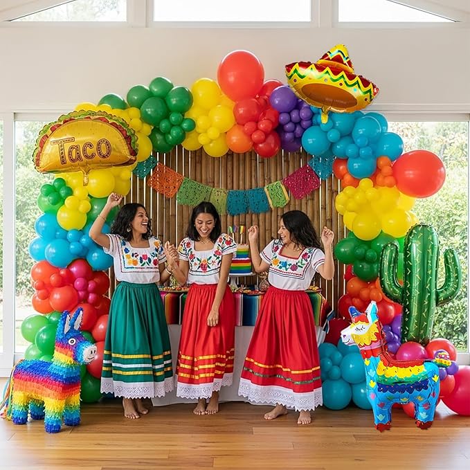 Mexican day of the dead party Decorations Colorful Balloon Garland Arch Kit Cactus Taco Sombrero pinata Mexican Themed Foil Balloons Banner for Cinco De Mayo Birthday Party Taco Bout Decoration