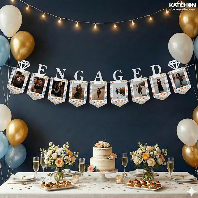 KatchOn, Large Engaged Banner for Pictures - 10 Feet, No DIY | Engagement Photo Banner for Engagement Party Decorations | Just Engaged Decorations, Picture Frames for Anniversary Decor, Wedding Decor