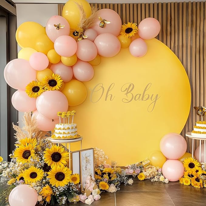 Gallety 7.2FT Yellow Round Backdrop Cover with Size Adjuster & 4 Metal Clips, Universal Fit for 5ft-7.2ft Circle Stand, Polyester Fabric Arch Cover for Wedding, Birthday Party, Photography Decor