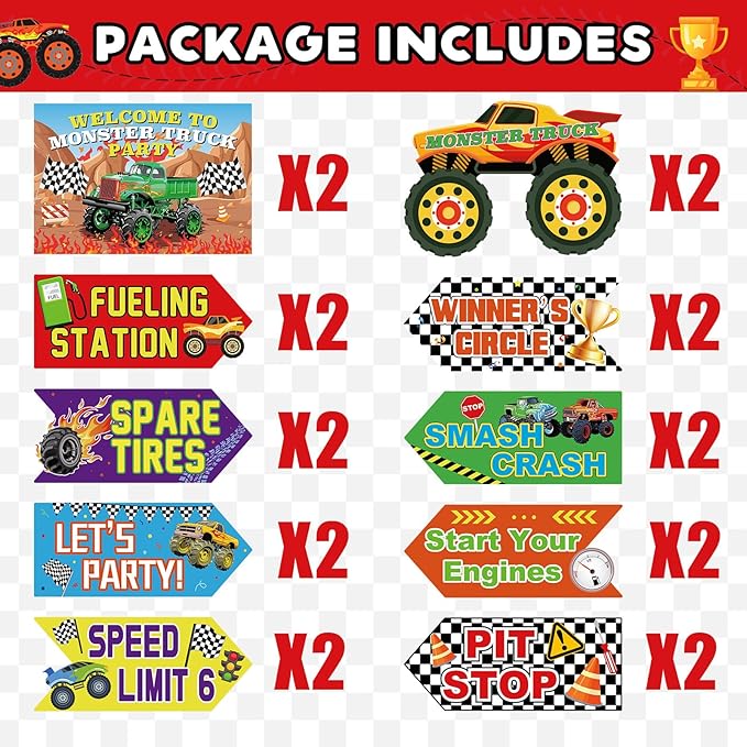 Hooqict 20 Pieces Truck Party Decorations Signs Welcome To Truck Birthday Party Supplies Classroom Wall Door Porch Yard Sign Car Backdrop