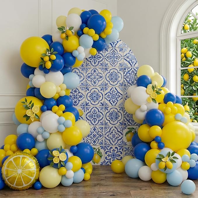 she found her main squeeze bridal shower with Royal Blue Yellow White Balloon Garland Arch Kit Lemon Foil Balloons for Summer amalfi last toast on the coast Bachelorette Bridal Shower Decorations