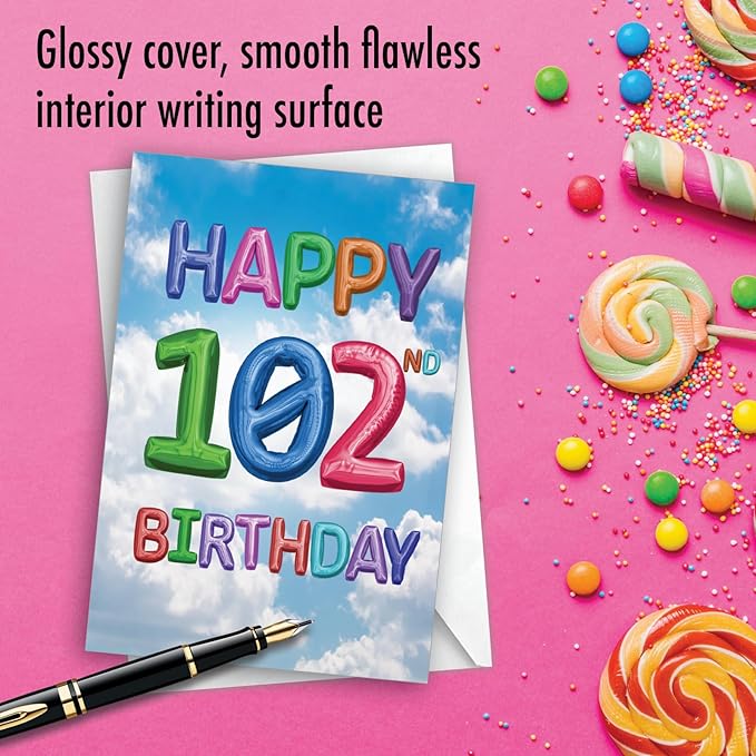 NobleWorks - Milestone Birthday Greeting Card with Envelope (4.63 x 6.75 Inch) - Inflated Messages -102 (Not Actual Balloons) C2770MBG