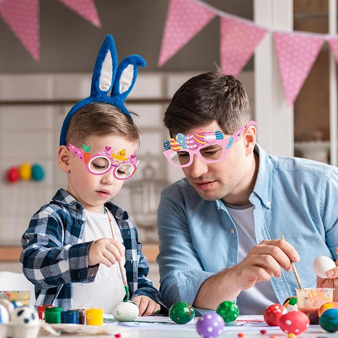 Easter Party Glasses Frames 24 Pcs Easter Bunny Chick Carrot Eggs Easter Photo Booth Party Decorations
