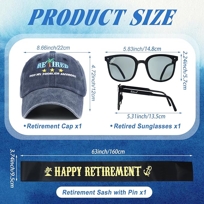 JaGely 3 Pcs Retirement Gifts for Men Retirement Party Accessories Retirement Sash Retirement Hat Retired Sunglasses for Men