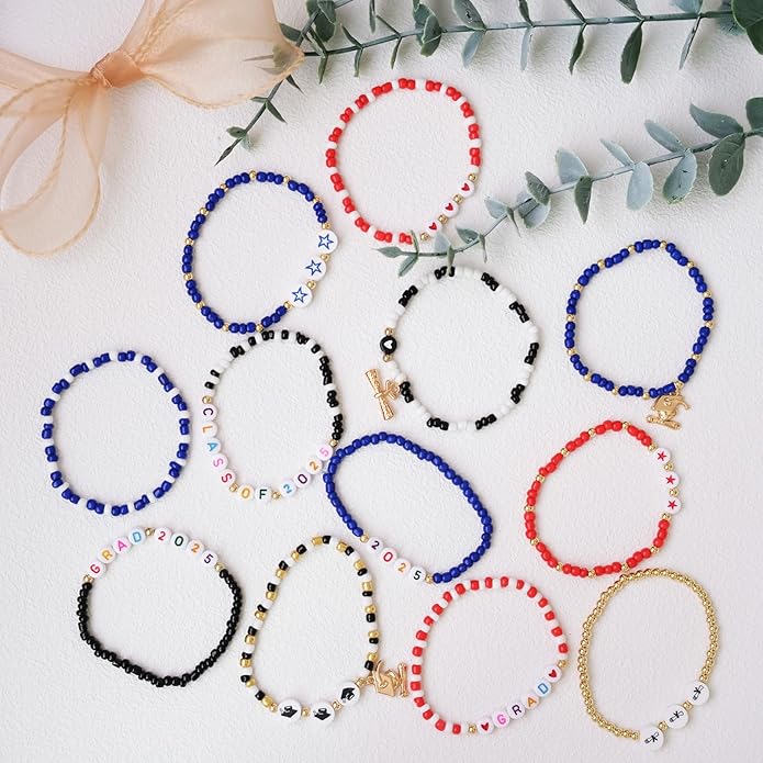 24PCS Class of 2025 Graduation Bracelets Handmade Adjustable Grad Party Jewelry Accessories Bulk