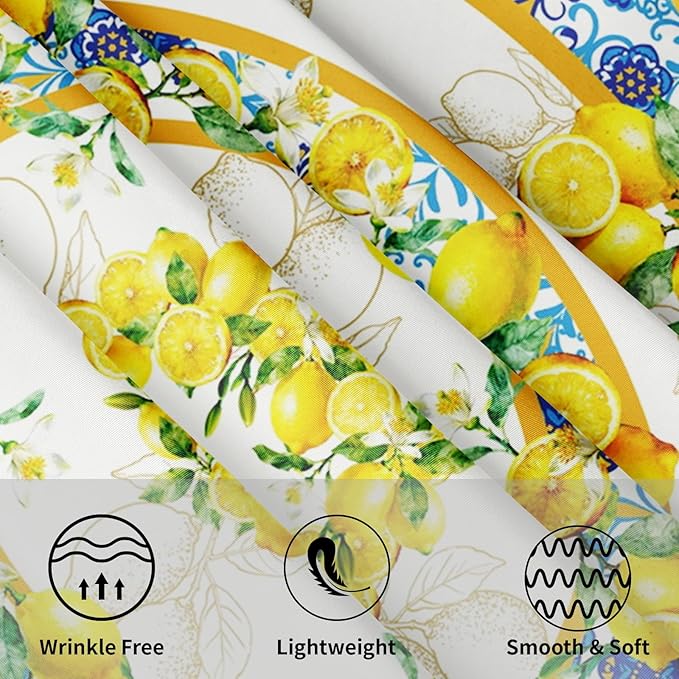 Lemon Round Tablecloth 60 Inch Yellow and Blue Circle Table Cloth Summer Holiday Table Cover Washable Polyester Decorations for Season Home Kitchen Dinning Party