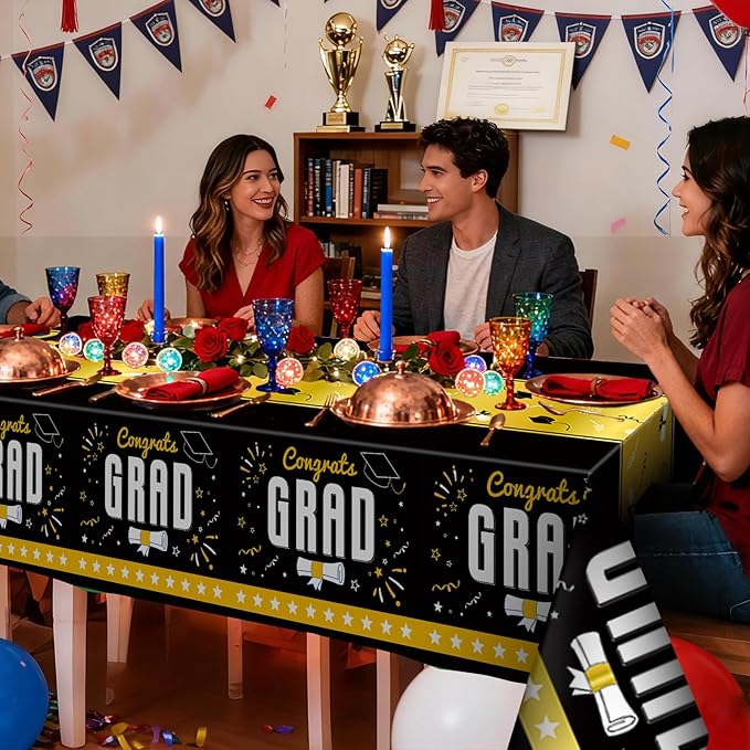 6 Pack Disposable Plastic Tablecloth 54" x 108" Black Class of 2026 Grad Party Table Cloths Disposable for 6 to 8 Foot Tables Graduation Party Indoor or Outdoor (Graduation Black)
