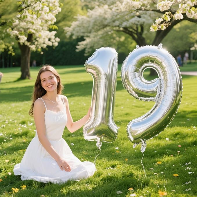 40 Inch Silver Number 9 Balloons Giant number balloons 19 29 39 49 59 90 Balloons Silver Birthday Balloons 90th Birthday Anniversary Party Decorations Supplies