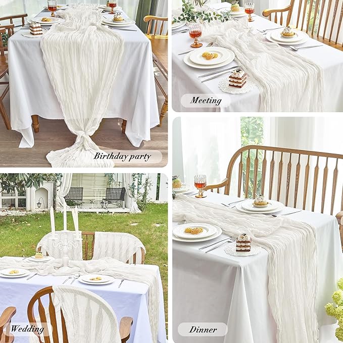 IVAPUPU 2 Pcs Cheesecloth Table Runner - 10ft Ivory White Easter Spring Boho Gauze Cheese Cloth Table Runners for Baby Shower Decoration Wedding Party Garden Farmhouse Decor
