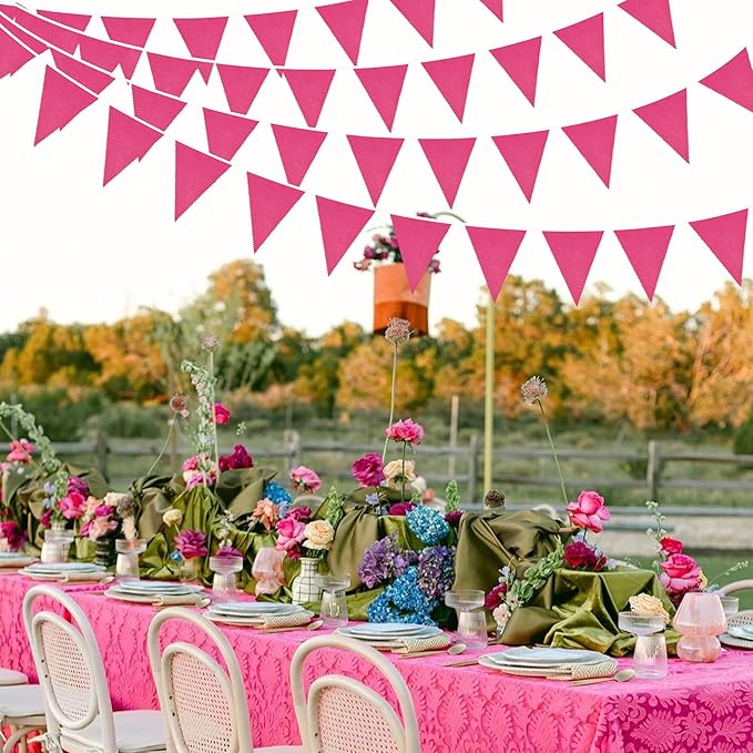 46Ft Hot Pink Party Decorations Hot Pink Burlap Banner Triangle Pennant Flag Linen Garland Streamers for Women Girls Vintage Birthday Wedding Rustic Baby Shower Anniversary Party Decorations