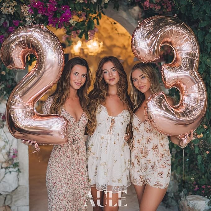 AULE 40 Inch Large 23 Balloon Numbers Rose Gold Big Foil Number Balloons Giant Helium Happy 23th Birthday Party Decorations for Women Huge Mylar 32 Anniversary Supplies