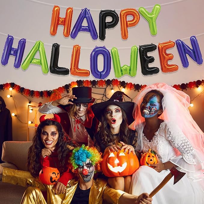 Tellpet Happy Halloween Balloons Banner, Halloween Party Decorations for Home Yard Decor Backdrop Sign, Colorful