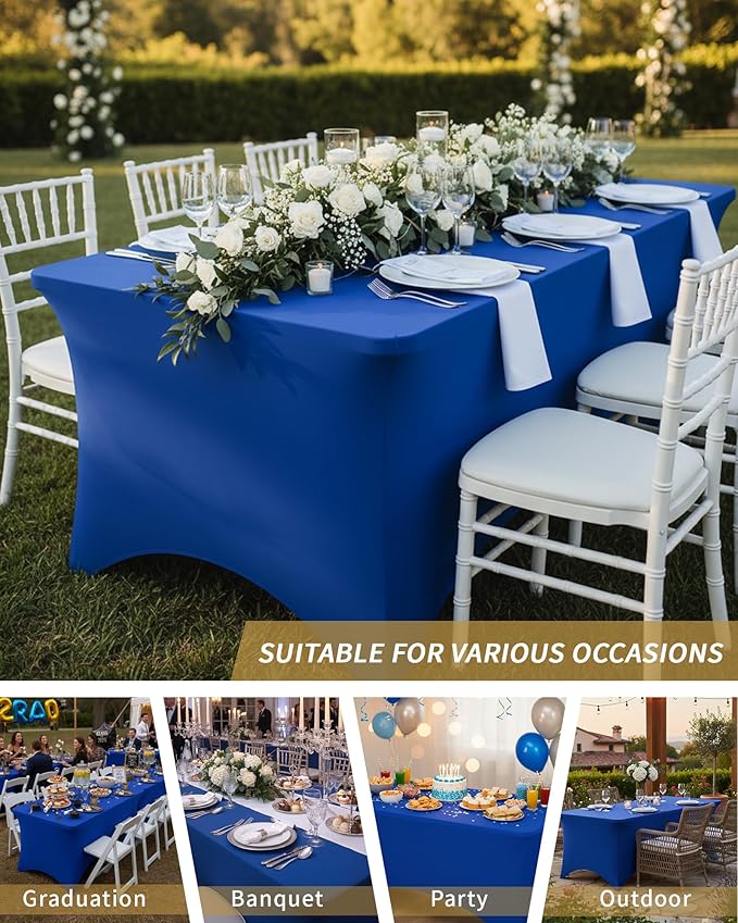 Fixwal 3 Pack Royal Blue Table Cloths Rectangle 8FT, Tablecloths Rectangular Stretch Spandex Fitted Table Covers 8ft for Parties, Trade Shows, Banquet, Weddings, Buffet, Graduation