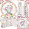 Hushee 200 Pcs Pink Elephant Baby Shower Paper Plates Napkins Cups It's A Girl Baby Shower Party Supplies Tableware Set Pink Disposable Cup Napkin for 50 Guest Spring Party Decoration