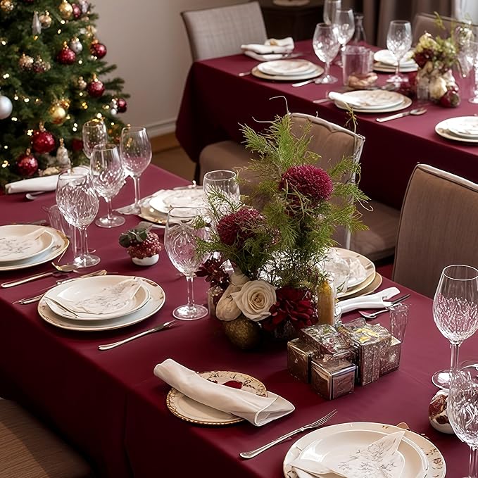 sancua Tablecloths for 8 Foot Rectangle Tables, 6 Pack - Washable Polyester Fabric Table Cloth for Chirstmas Party, Birthday, Banquet Reception, 60x120 Inch Burgundy
