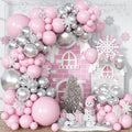 Pink and Silver Balloon Arch Kit, Metallic Silver Macaron Pink Balloon Garland Kit, Helium Latex Balloons Different Sizes for Wedding Bridal Shower Baby Shower Party Decorations
