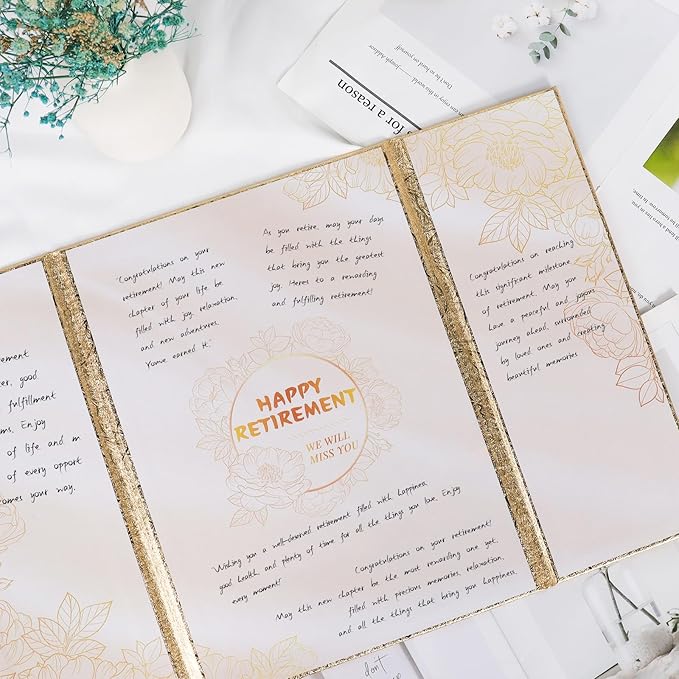 Retirement Party Decorations, Happy Retirement Guest Book Alternative, Farewell Gifts for Women Men, Farewell Party Supplies Going Away Gifts for Office Coworker (Gold)