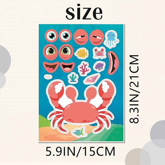 24 Sheets Sea Animals Make a Face Sticker Sheets for Kids Todders Activities, Make Your Own Stickers for Kids Birthday Party Favor Supplies Craft