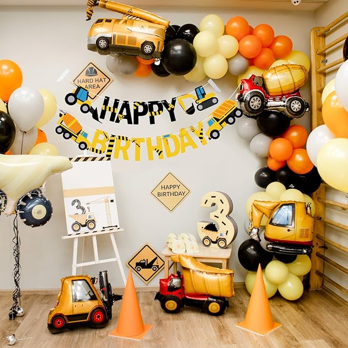 Happy Birthday Banner Construction Party Decorations Construction Birthday Party Supplies for Boys 1st 2nd 3rd Construction Birthday Banner Garland Excavator Dump Truck Tractor Sign