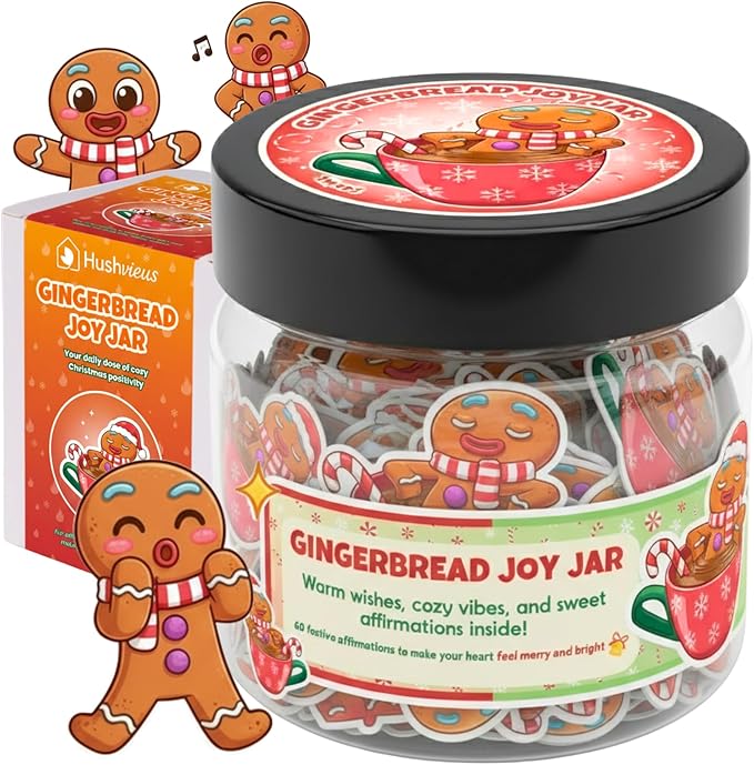Positive Gingerbread Jar – 60 Funny Cards, Stocking Stuffers, Xmas Christmas White Elephant Gifts for Teenage, Women, Adults, Mom, Teachers, Sisters, Friends, Teen Girl Gifts Trendy Stuff