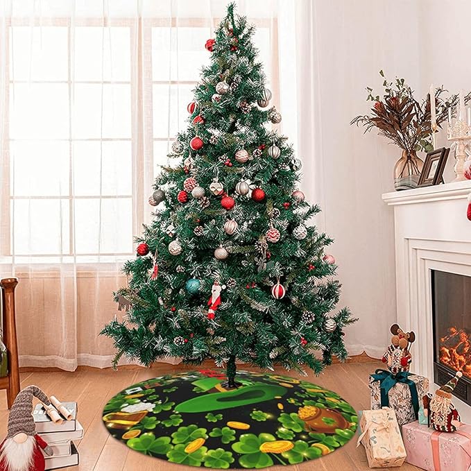 St Patrick's Day Tree Skirt Xmas Tree Mat Halloween Christmas Tree Ornaments Decorations Holiday Party Indoor Outdoor 30"