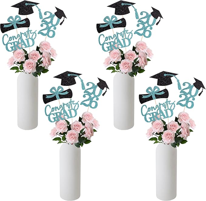 Gexolenu 16 PCS Light Blue Double-Sided 2026 Graduation Centerpieces for Tables, 2026 Table Toppers Party Centerpiece Sticks Party Supplies, Graduation Party Decorations Class of 2026, Set of 4