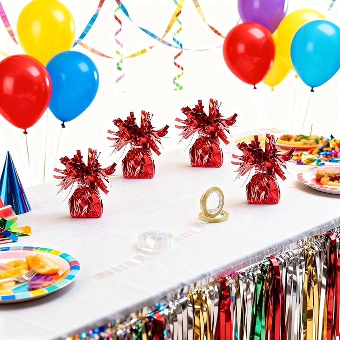 Aluminum Foil Balloon Weights for Parties (6 pcs) - 0.31lb (140g) Each - Premium Balloon Anchors for Birthday, Wedding, Dinner, Indoor & Outdoor Decorations(Red 6pcs)