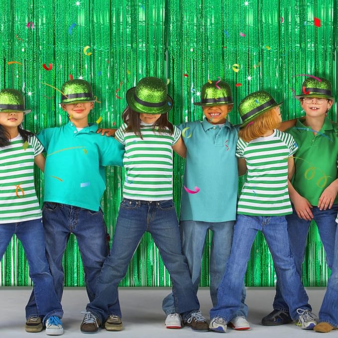 Tinsel Curtain Backdrop Green Birthday Party Decorations 2 Packs Glitter Foil Fringe Curtain Decor Streamers Photo Booth for Christmas Wedding Halloween Graduation