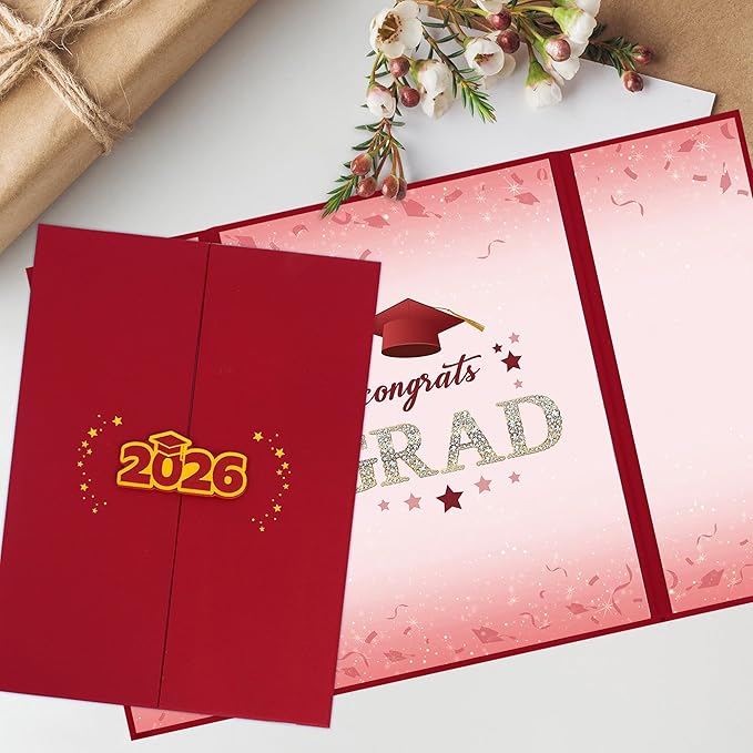 Vlipoeasn 2PCS Graduation Guest Book Alternative, Red Gold Class of 2026 Graduation Party Decorations, Graduation Signature Book for 2026 College High School, Unique Graduation Gifts for Friends
