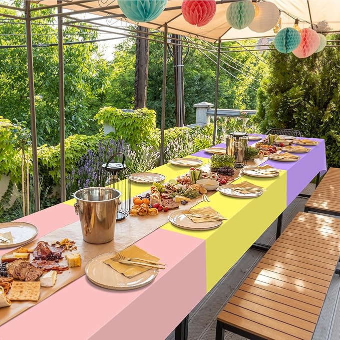 4Pcs Pastel Tablecloths, Mix Color Plastic Tablecloth Disposable Rectangle Table Covers for Baby Shower,Bridal,Wedding,Easter,Birthday and Ice Cream Party Decorations,54 x 108 Inch