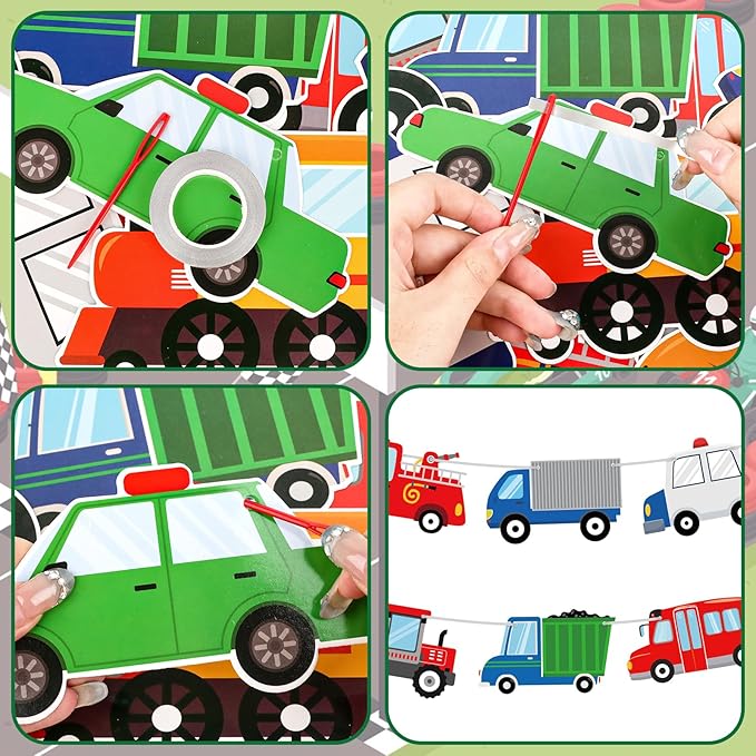 Hooqict Happy Birthday Banner Transportation Birthday Decorations Car Train Truck Bus Excavator Traffic Party Banner Garland Sign for Kids Boys 1st 2nd 3rd Transportation Vehicle Theme Birthday Party Supplies