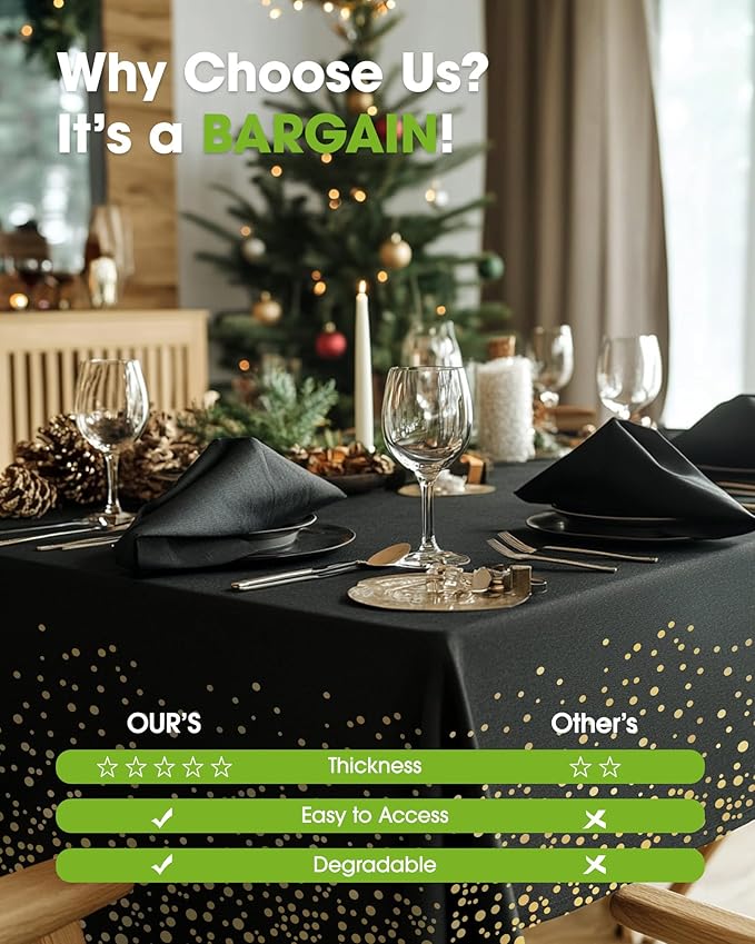 Pureegg Plastic Table Cloth Disposable 8 Pack, 54 x 108 Inch Table Cloths, Graduation Decorations Class of 2026, Graduation Tablecloths, Rectangle, Plastic Cover, Leakproof & Sturdy, Black and Gold
