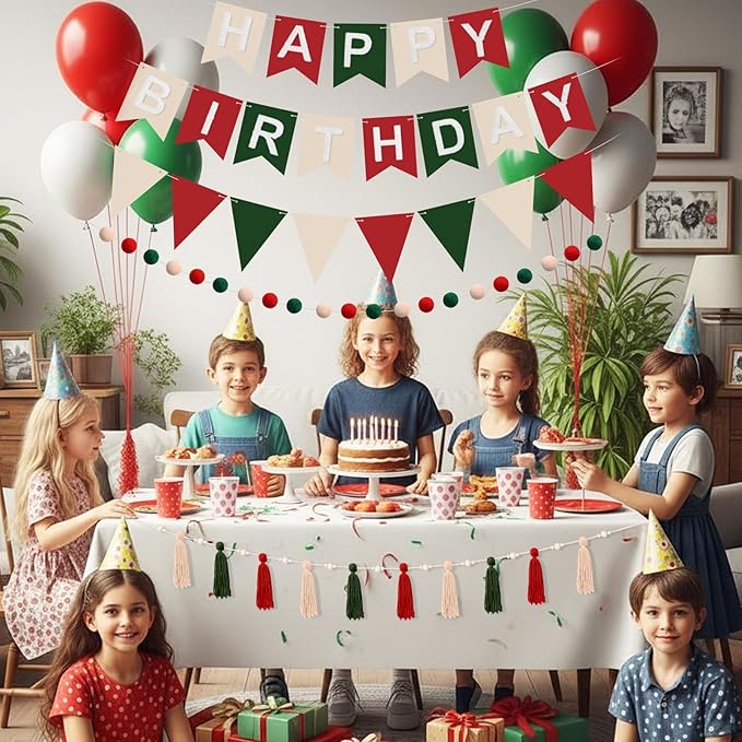 139 Pcs Felt DIY Custom Banner Kit Include 104 Letters 18 Swallowtail Flags 15 Pennants 2 Pcs Pom Pom Garland Tassel Pompom Decoration for Home Baby Shower Birthday(Christmas Red)