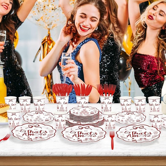168Pcs That's Amore Plates and Napkins Disposable Italian Themed Party Decoration Pizza And Wine Bachelorette Party Tableware Set For Valentines Wedding Bridal Shower Engagement Bachelorette Supplies