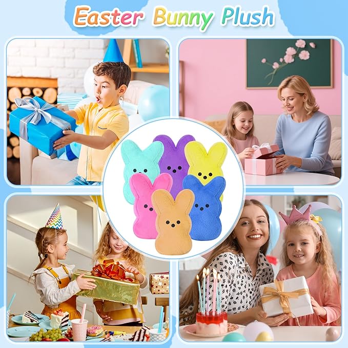 vizethru 6 Pcs Easter Bunny Plush Toys,Easter Basket Stuffers Toys for Kids,Bunny Stuffed Animals, Easter Party Favors Gift Toys for Kids