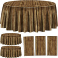 3 Pcs Wood Grain Tablecloths for Round Table Western Party Decorations Plastic Western Party Tablecover for Cowboy Party Decorations Little Cowboy Birthday Baby Shower Vintage Farmhouse, 84 x 84in (3)