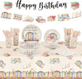 Zhehao 172 Pcs Book Themed Birthday Decorations 24 Set Book Birthday Party Tableware Included Disposable Tablecloths Plates Cups Napkins Banners Cutlery for Library Reading Storybook Party Decor